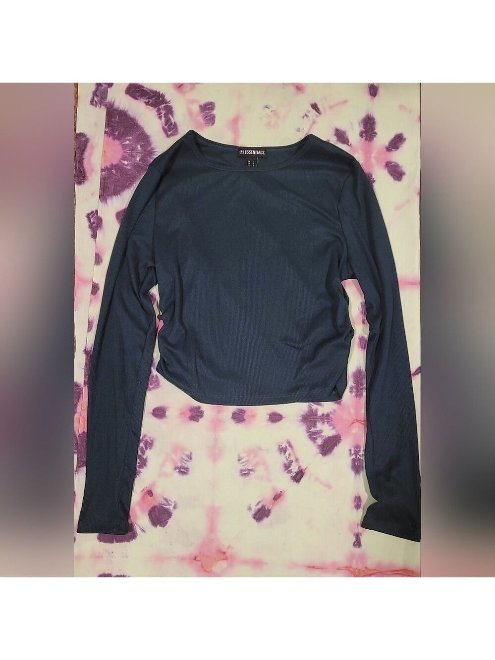 SWS Essentials Teal Ribbed Ruched Long Sleeve Crop-Top Sz Large